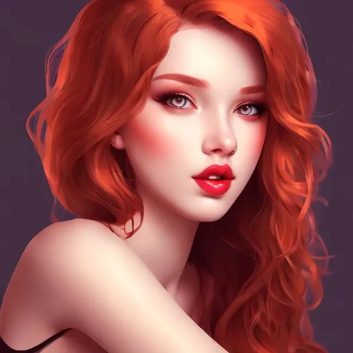 Prompt: Lustful young woman posing for camera. Red hair. Soft lips. Digital Art illustrated style. 