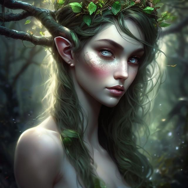 A zoomed out portrait of a beautiful dryad, digital... | OpenArt