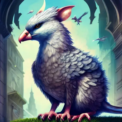 Prompt: illustrated digital art, rat, pigeon, griffin, hybrid, magical, creature, friendly, cute