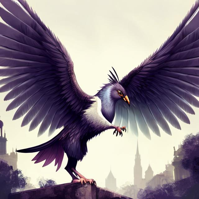 Prompt: illustrated digital art, rat, pigeon, griffin, hybrid, magical, creature, friendly, cute, simple blurry background, from afar, full body, wings spread, furry, beak. 