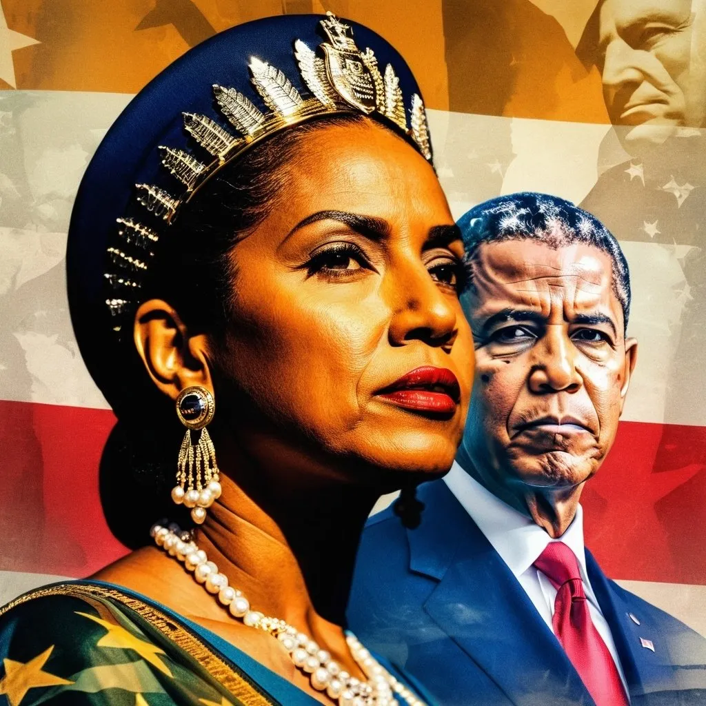 Prompt: Cleopatra is the President of the USA, masterful image effects, double exposure, rich colors, a masterpiece, collage