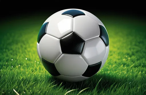 Prompt: (soccer ball), detailed textures, dynamic appearance, glossy finish, vibrant colors, high-definition, contrasted with a bright green grass background, intense lighting to emphasize the ball's shine, sporty ambiance, playful mood, ultra-detailed, suitable for sports-themed artworks or marketing promotional materials.