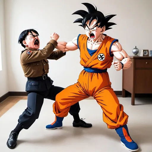 Prompt: Goku Beating up Adolf Hitler