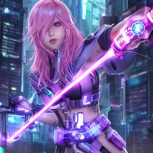 Prompt: cyberpunk, female, uses lightning element