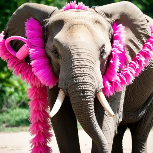 Prompt: elephant with pink boa
