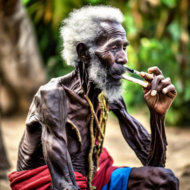 Prompt: old jamacian man smoking a joint