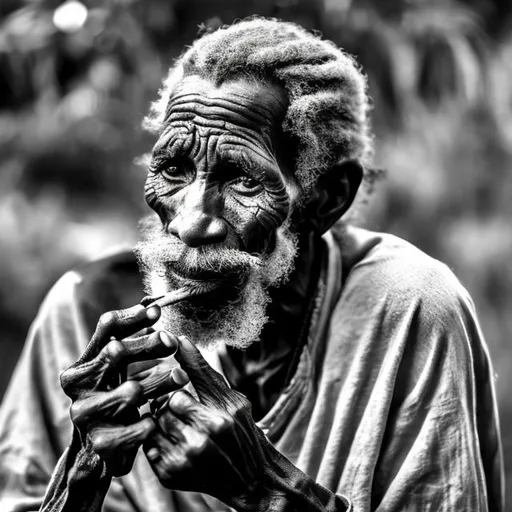 Prompt: old jamacian man smoking a joint