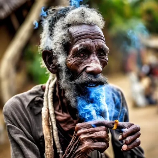 Prompt: old jamacian man smoking a joint with smoke comming out