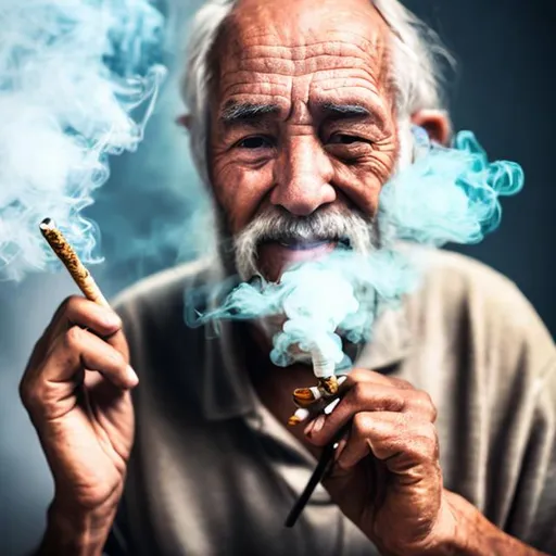 Prompt: old man with smoke out of his mouth with a joint in his hand