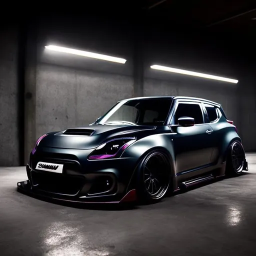 Prompt: susuki swift widebody kit in matt black and under glow