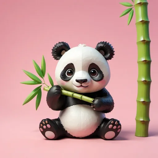 Prompt: a 3d panda in kawaii style eating a bamboo