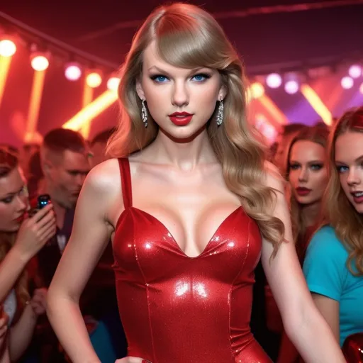 Prompt: Hyper realistic Taylor Swift as jessica rabbit ready with a rave party festival total look in holland ready to party 