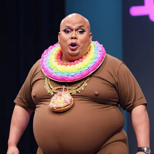 Prompt: Thierry sebastian fat rupaul bald drag race fat jfc jawa ack kalimantan medan sumatera unicorn mouth breather looksmaxxing 242kg brownie pop smoke poop