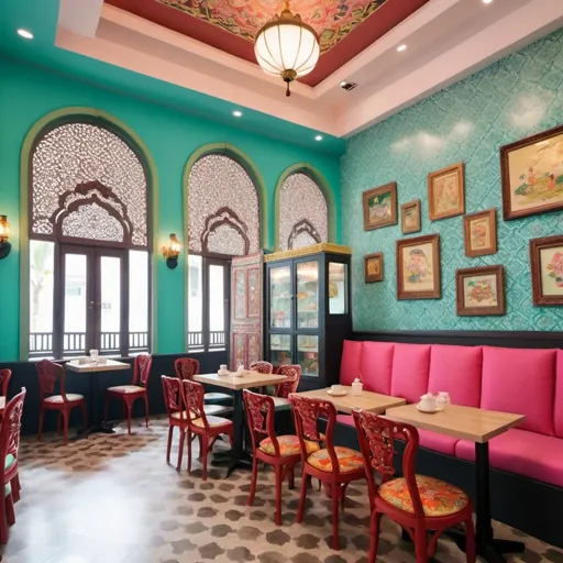 Prompt: Create a Peranakan themed cafe inside a Peranakan themed museum 
