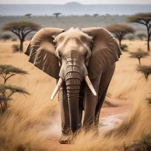 Prompt: An elephant in the wild, with a scenic African savannah backdrop.