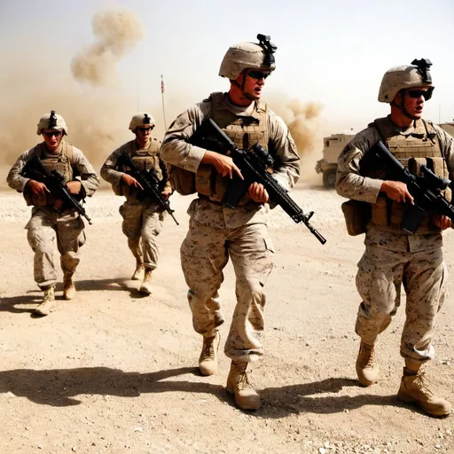 Prompt: Marines in Iraq fighting