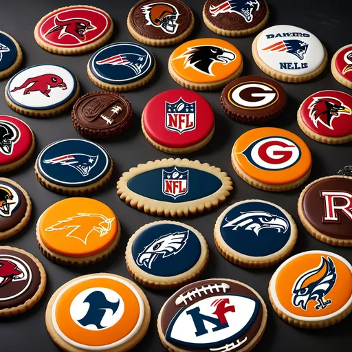 Prompt: Logo for a NFL brand cookie with team logos on them