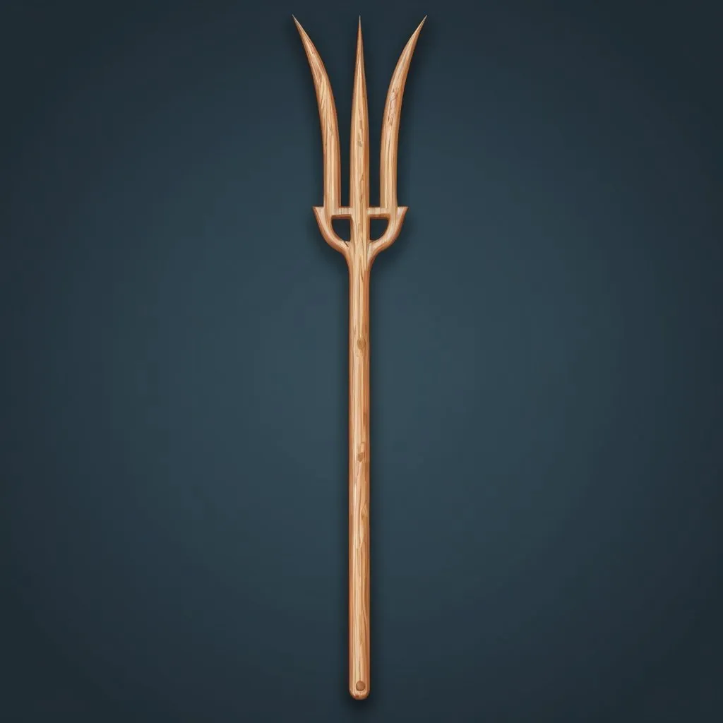 Prompt: Long wooden pitchfork Trident;single line art