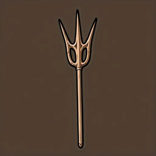 Prompt: die-cut sticker, Long wooden pitchfork Trident, vector t-shirt art, light brown background, single line drawing