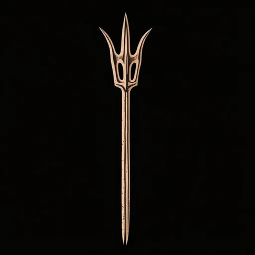 Prompt: die-cut sticker, Long wooden pitchfork Trident, vector t-shirt art, light brown background, single line drawing