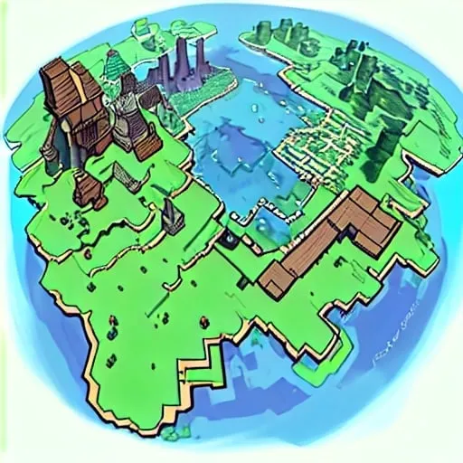 Prompt: Minecraft RPG world map