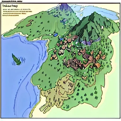 Prompt: Minecraft RPG world map