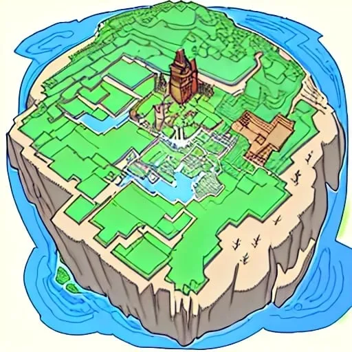 Prompt: Minecraft RPG world map