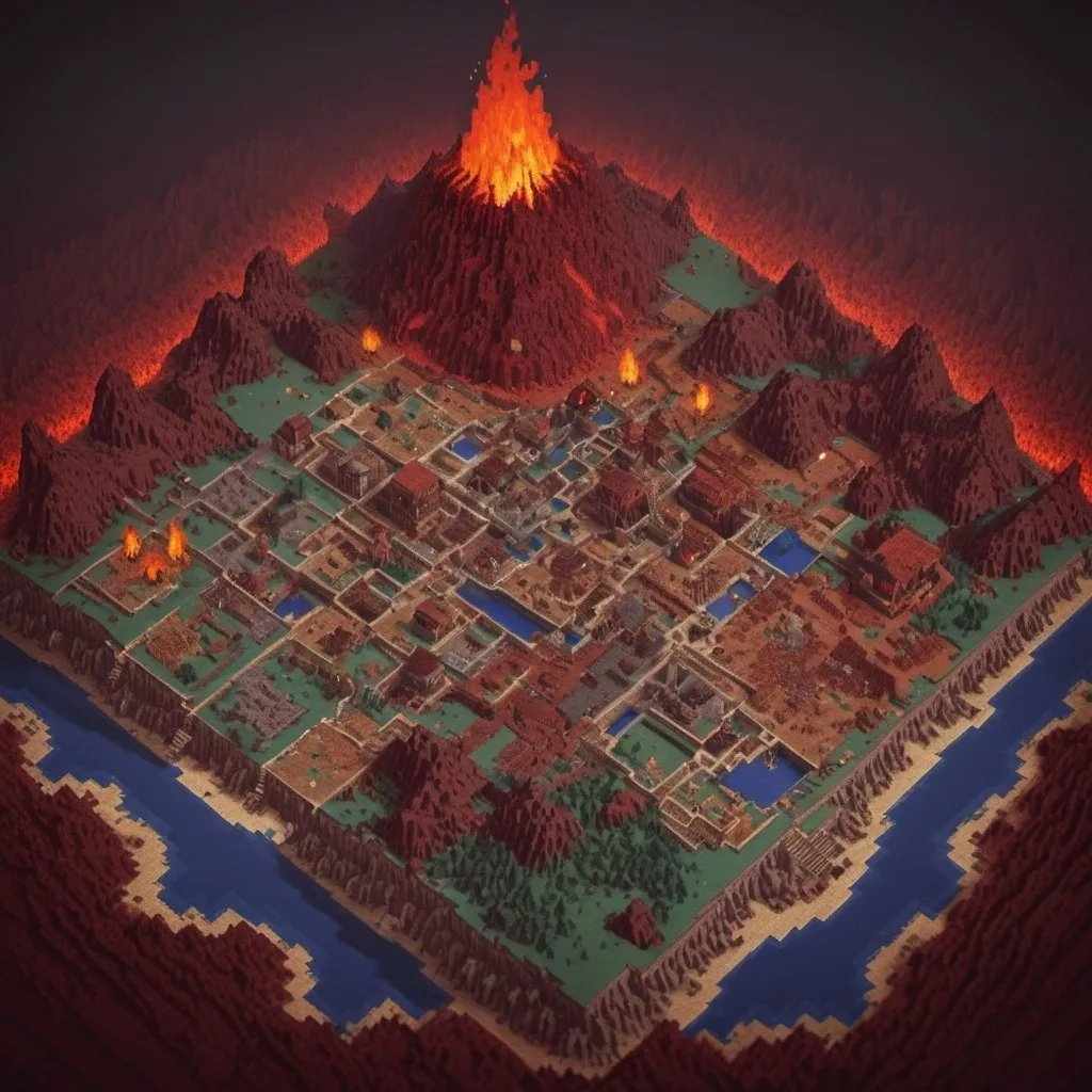 Prompt: RPG Minecraft Hell world map