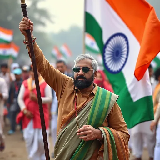 Prompt: Celebrity india Independent day  with freedom fighter