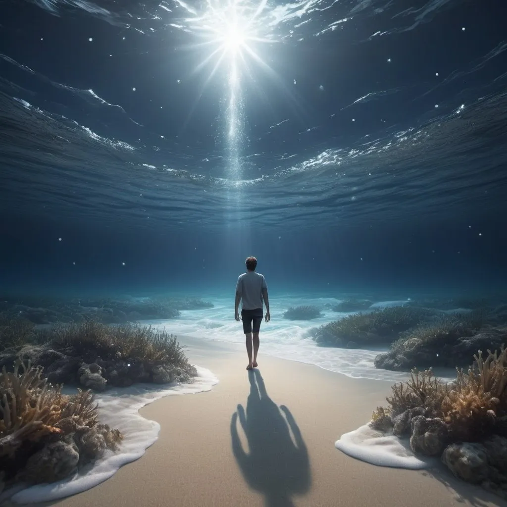 Prompt: generate a photorealistic picture of walking under a star filled ocean ; inspirational conceptual artwork