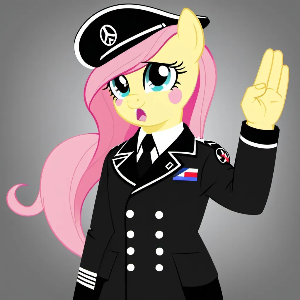 Prompt: mlp fluttershy hitler salute