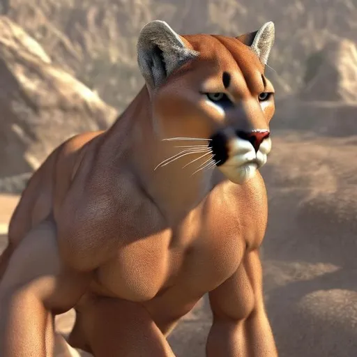 Prompt: A human that looks like a cougar that’s buff