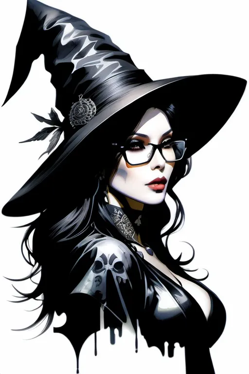Prompt: (((Yoji Shinkawa))), sticker of ultra detailed portrait of Kat von D as black fantasy Witch,  glasses, high quality cell shaded illustration in post apocalyptic style by Yoji Shinkawa, ((full body)), dynamic pose, perfect anatomy, tattoos centered, freedom, soul, black long hair, approach to perfection, cell shading, 4k , cinematic dramatic atmosphere, watercolor painting, global illumination, detailed and intricate environment, artstation, concept art, fluid and sharp focus, volumetric lighting, cinematic lighting, Art by Yoji Shinkawa,