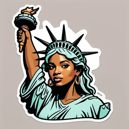 Prompt: black woman Statue of Liberty (cool color scheme, national monument, Statue of Liberty, Beyonce face tourists, New York City, expressions of love, Ellis Island, inviting atmosphere, ultra-detailed, NYC skyline)