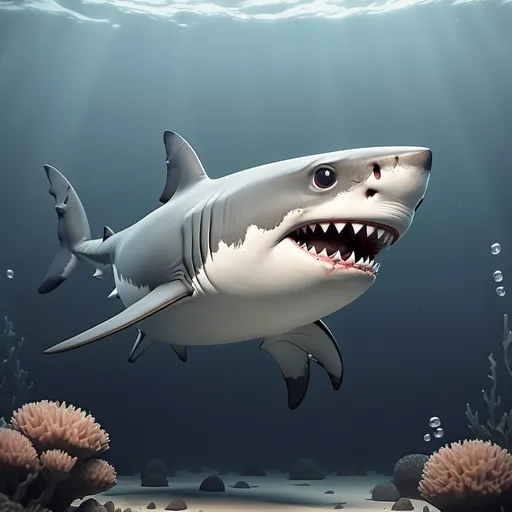 Prompt: A sad cute animated white shark