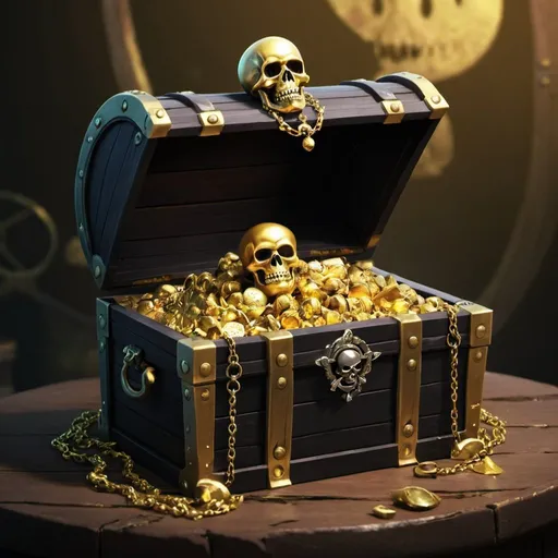 Prompt: Cover Art, Yonko, Gold, Treasure Chest, Black Pirate, HD