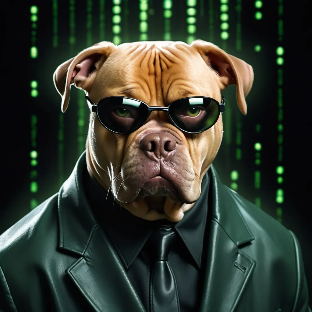 Prompt: Portrait of Barkley as Neo from the Matrix