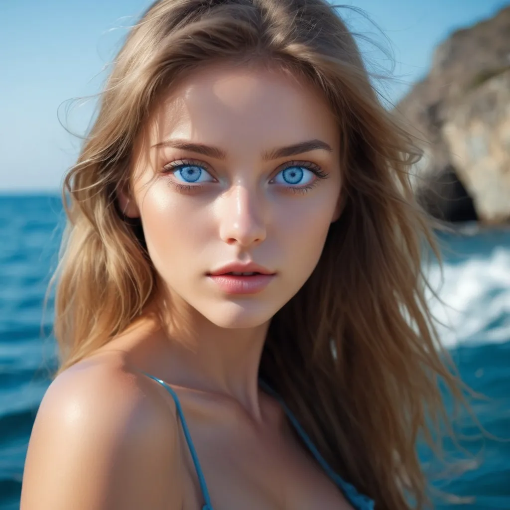 reality beautiful hot woman, sea, blue eye,