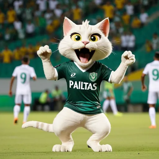 Prompt: Gato cantando e dancando no estádio do Palmeiras