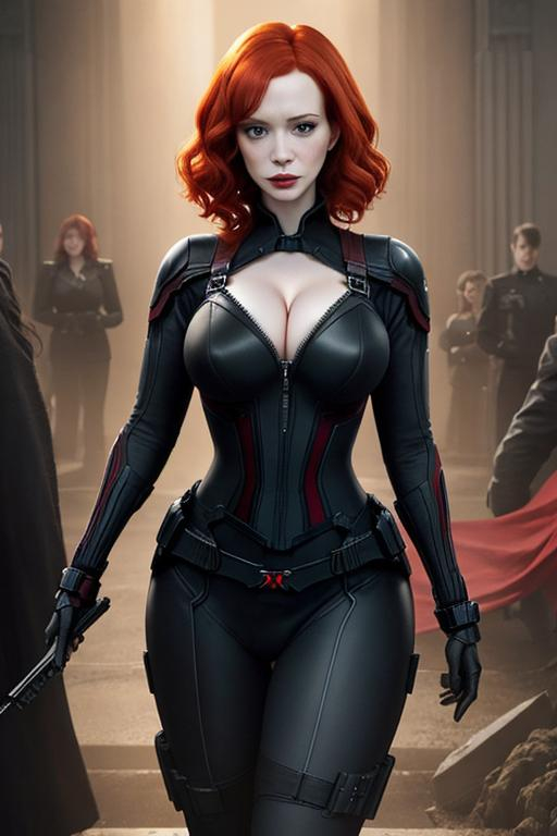 Prompt: Christina Hendricks as Black Widow