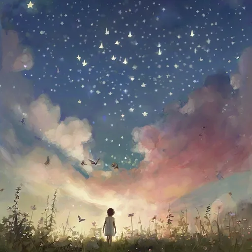 Prompt: Child's Summer Evening:

Cheeks flushed crimson, 
chasing painted wings,

Chirping crickets 
chime their twilight hymn.

Echoes whisper, 
frogs unleash their chorus,

Stars illuminate 
a Milky Way's soft choir.