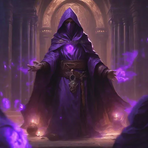 Prompt: cultist from dungeons and dragons, wearing robes with violet ornaments,  photoshop painting in the art style of Johaness Vess a masterpiece, 8k resolution, dark fantasy concept art, by Greg Rutkowski, dynamic lighting, hyperdetailed, intricately detailed, Splash screen art, trending on Artstation, deep color, Unreal Engine, volumetric lighting