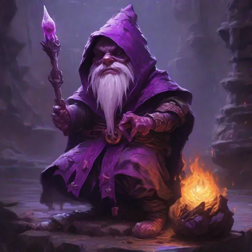 Prompt: cultist gnome from dungeons and dragons, shaved face, full of scars, burned face, wearing robes with small violet ornaments,  photoshop painting in the art style of Johaness Vess a masterpiece, 8k resolution, dark fantasy concept art, by Greg Rutkowski, dynamic lighting, hyperdetailed, intricately detailed, Splash screen art, trending on Artstation, deep color, Unreal Engine, volumetric lighting