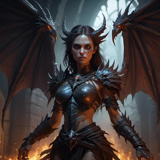 Prompt: shadow visage of woman in rage dungeons and dragons, skeletal dragon wings, photoshop painting in the art style of Johaness Vess a masterpiece, 8k resolution, dark fantasy concept art, by Greg Rutkowski, dynamic lighting, hyperdetailed, intricately detailed, Splash screen art, trending on Artstation, deep color, Unreal Engine, volumetric lighting