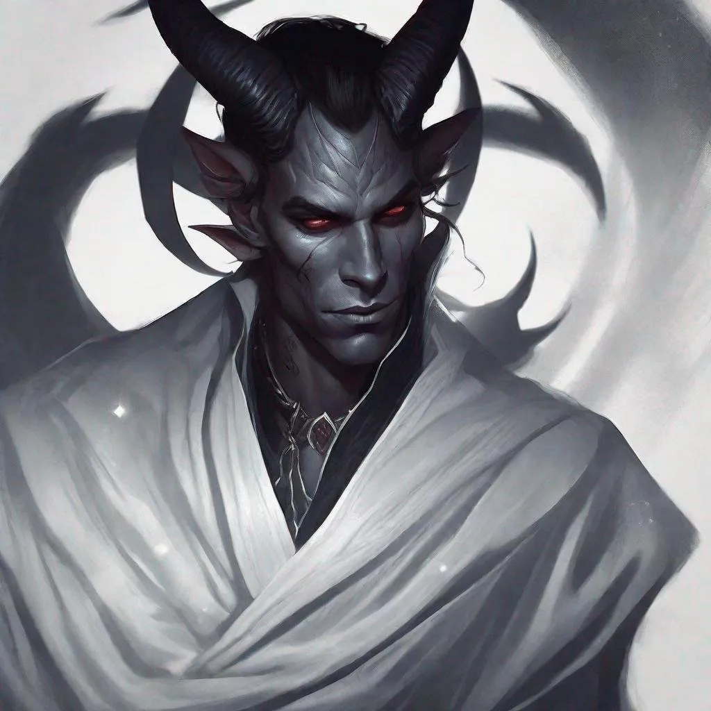 Prompt: A dark sorcerer, male tiefling from dungeons and dragons, magic spell, head of the demon, demon, devil, magical, mystical, photoshop painting in the art style of charlie bowater a masterpiece, 8k resolution, dark fantasy concept art, by Greg Rutkowski, dynamic lighting, hyperdetailed, intricately detailed, Splash screen art, trending on Artstation, deep color, Unreal Engine, volumetric lighting