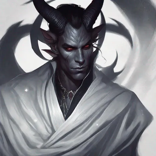 Prompt: A dark sorcerer, male tiefling from dungeons and dragons, magic spell, head of the demon, demon, devil, magical, mystical, photoshop painting in the art style of charlie bowater a masterpiece, 8k resolution, dark fantasy concept art, by Greg Rutkowski, dynamic lighting, hyperdetailed, intricately detailed, Splash screen art, trending on Artstation, deep color, Unreal Engine, volumetric lighting