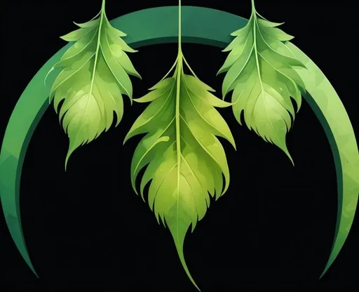 Prompt: Logo of three green leaves hanging from a crescent shape painted like a professional with 20+ years of experience, trending on artstation