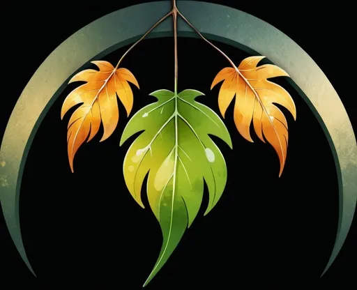 Prompt: Logo of three leaves hanging from a crescent shape painted like a professional with 20+ years of experience, trending on artstation