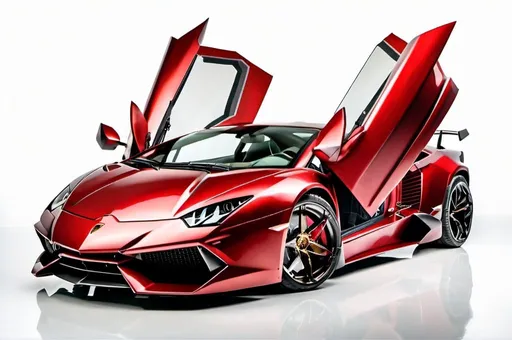 Prompt: 
Lamborghini Rezvagante Red metallic, wide body and high wing, on white background with studio lighting, professional retouching