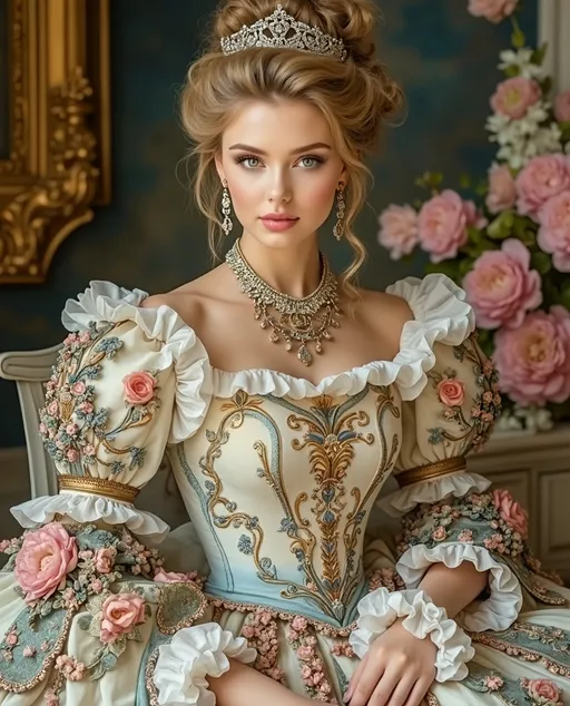 Prompt: Bellísima mujer del roccoco 